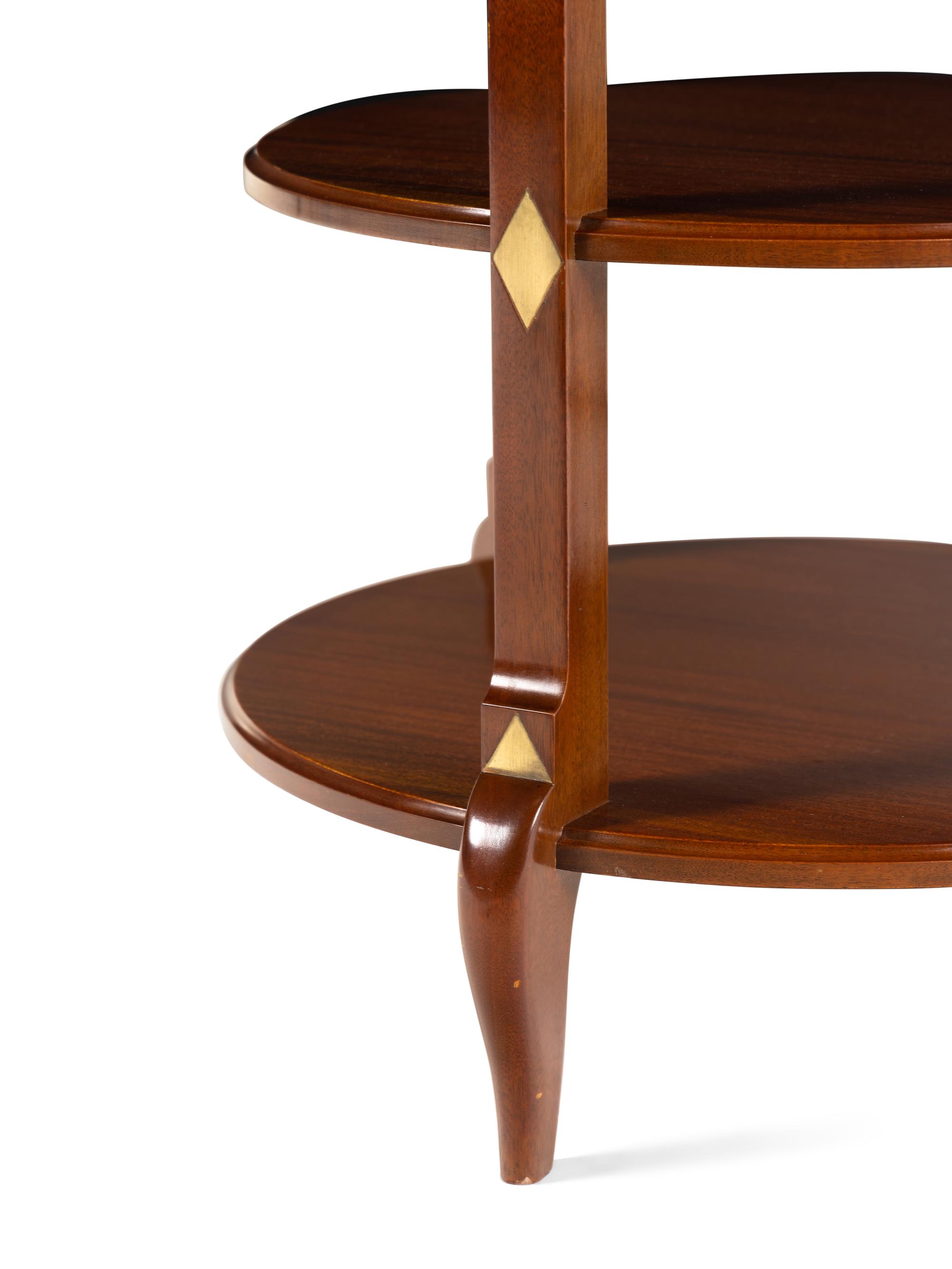 A Pair of David Easton-Designed Brass Inlaid Mahogany End Tables