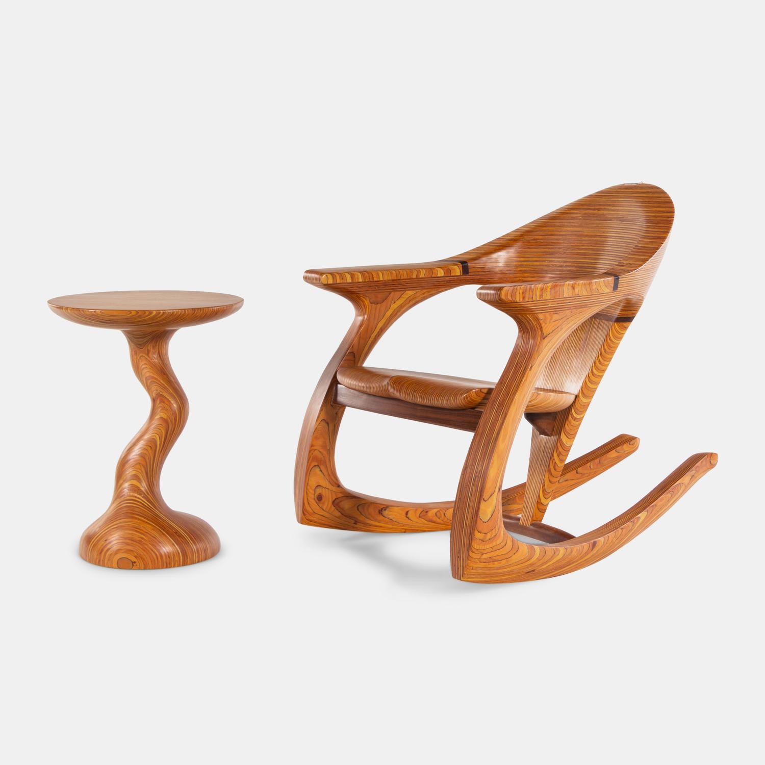 Studio Craft Rocking Chair and Side Table, 1987