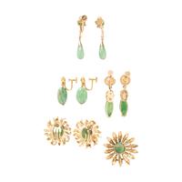 COLLECTION OF YELLOW GOLD AND JADE JEWELRY