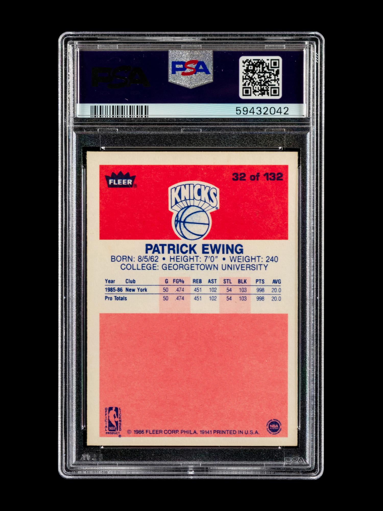 A 1986 Fleer Patrick Ewing Rookie Basketball Card No. 32 (PSA 6 EX-MT)