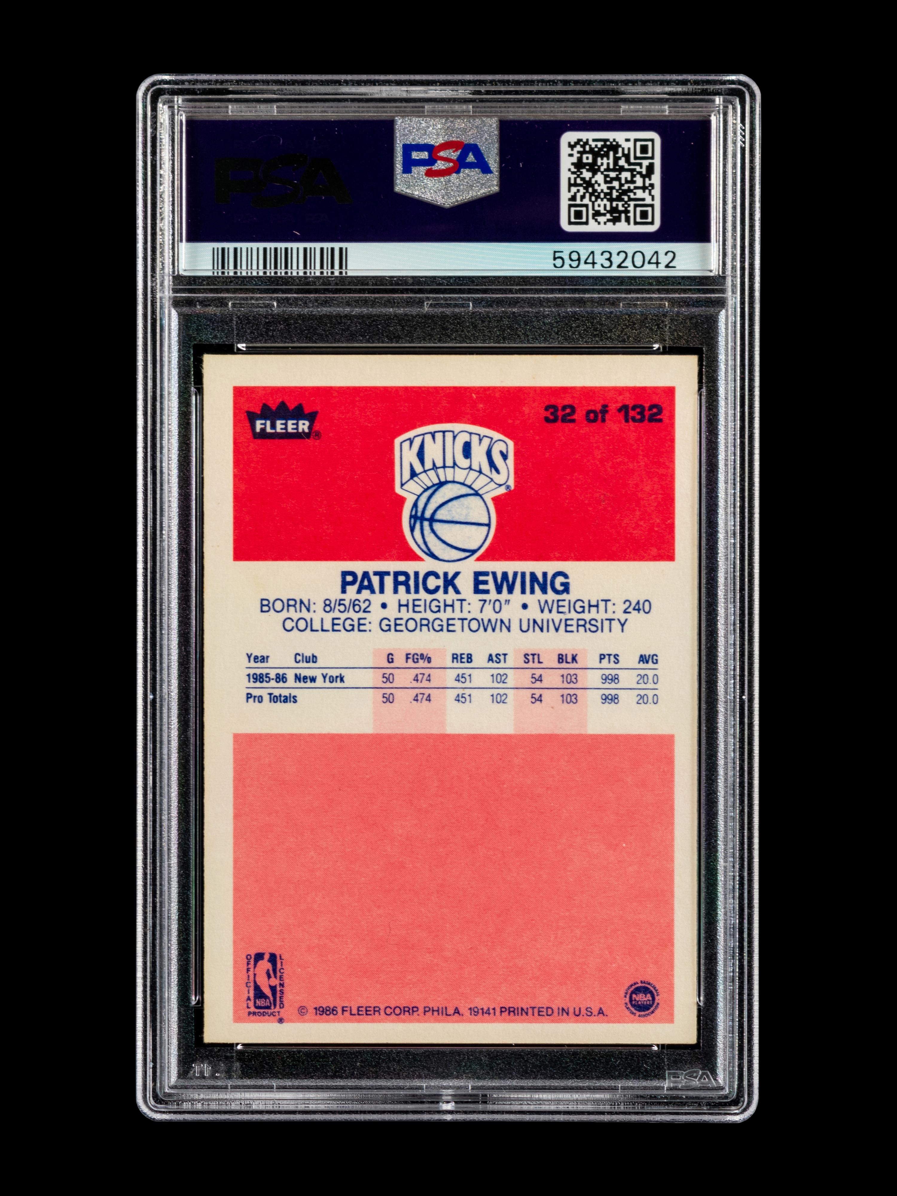 A 1986 Fleer Patrick Ewing Rookie Basketball Card No. 32 (PSA 6 EX-MT)
