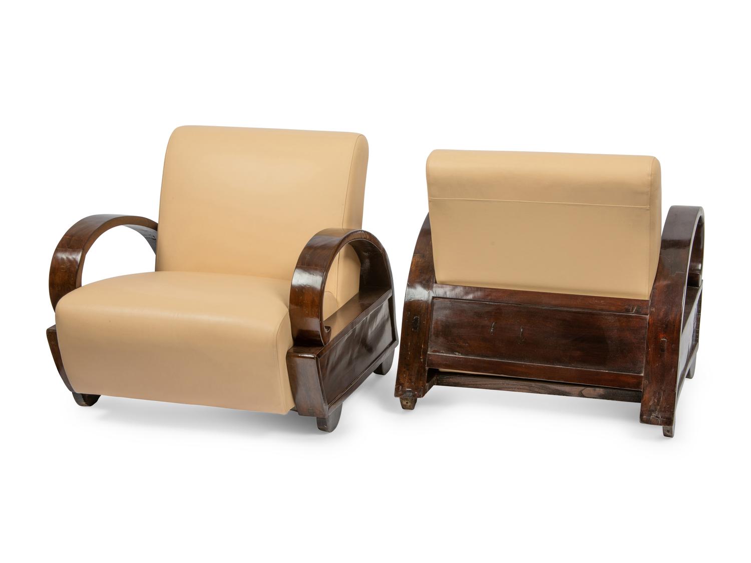 A Pair of Chinese Art Deco Club Chairs