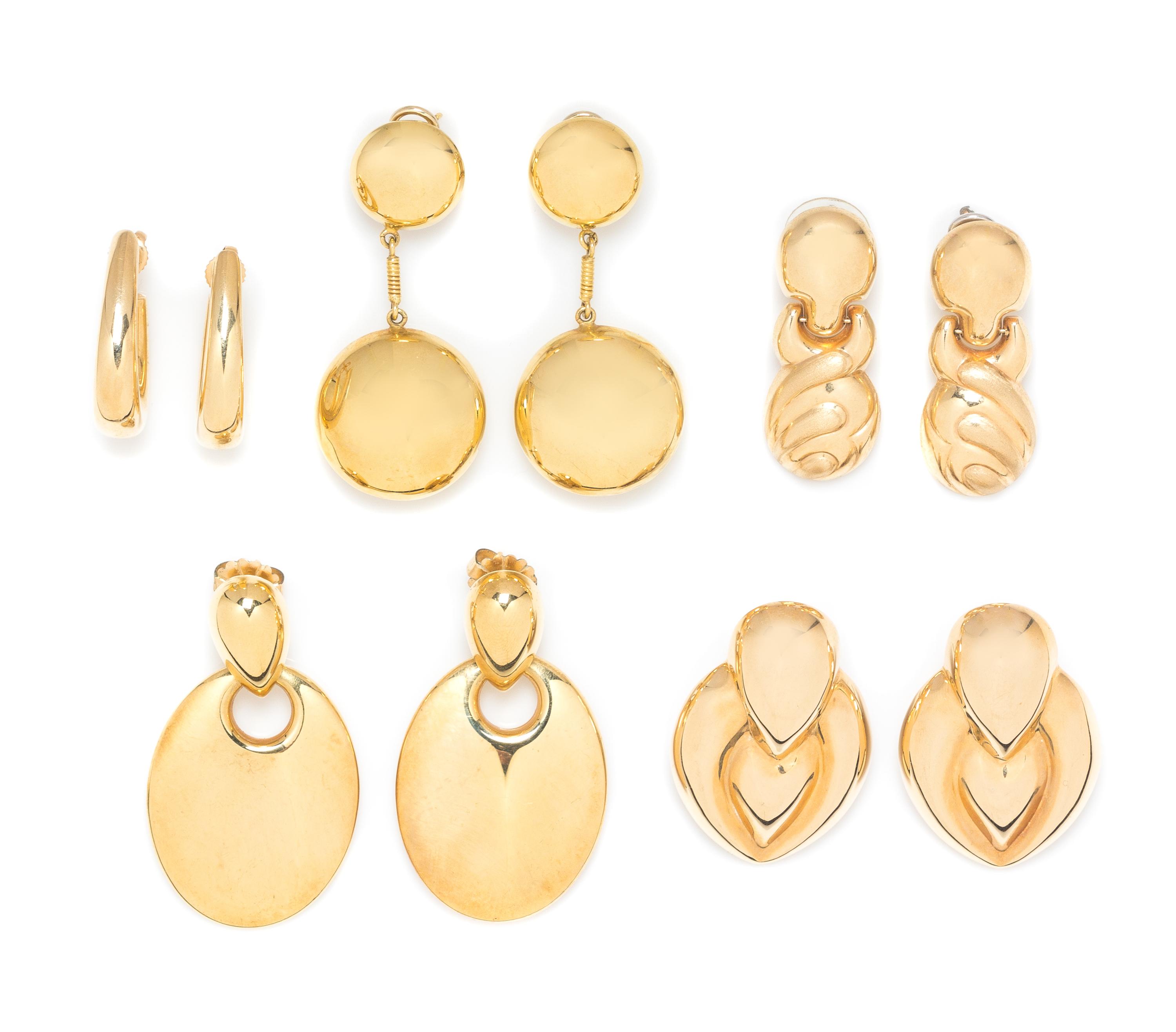 A Collection of Yellow Gold Earclips, 42.60 dwts.