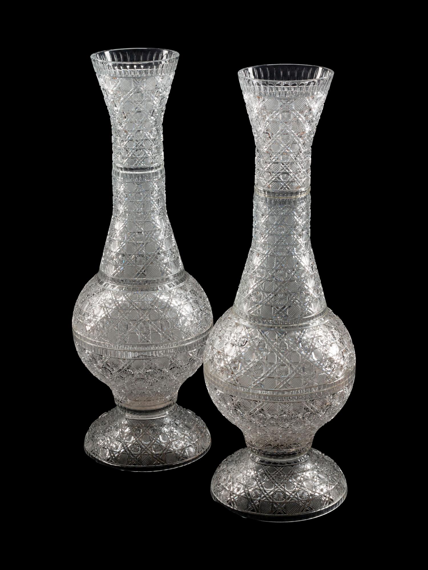 A Pair of Monumental Cut-Glass Urns