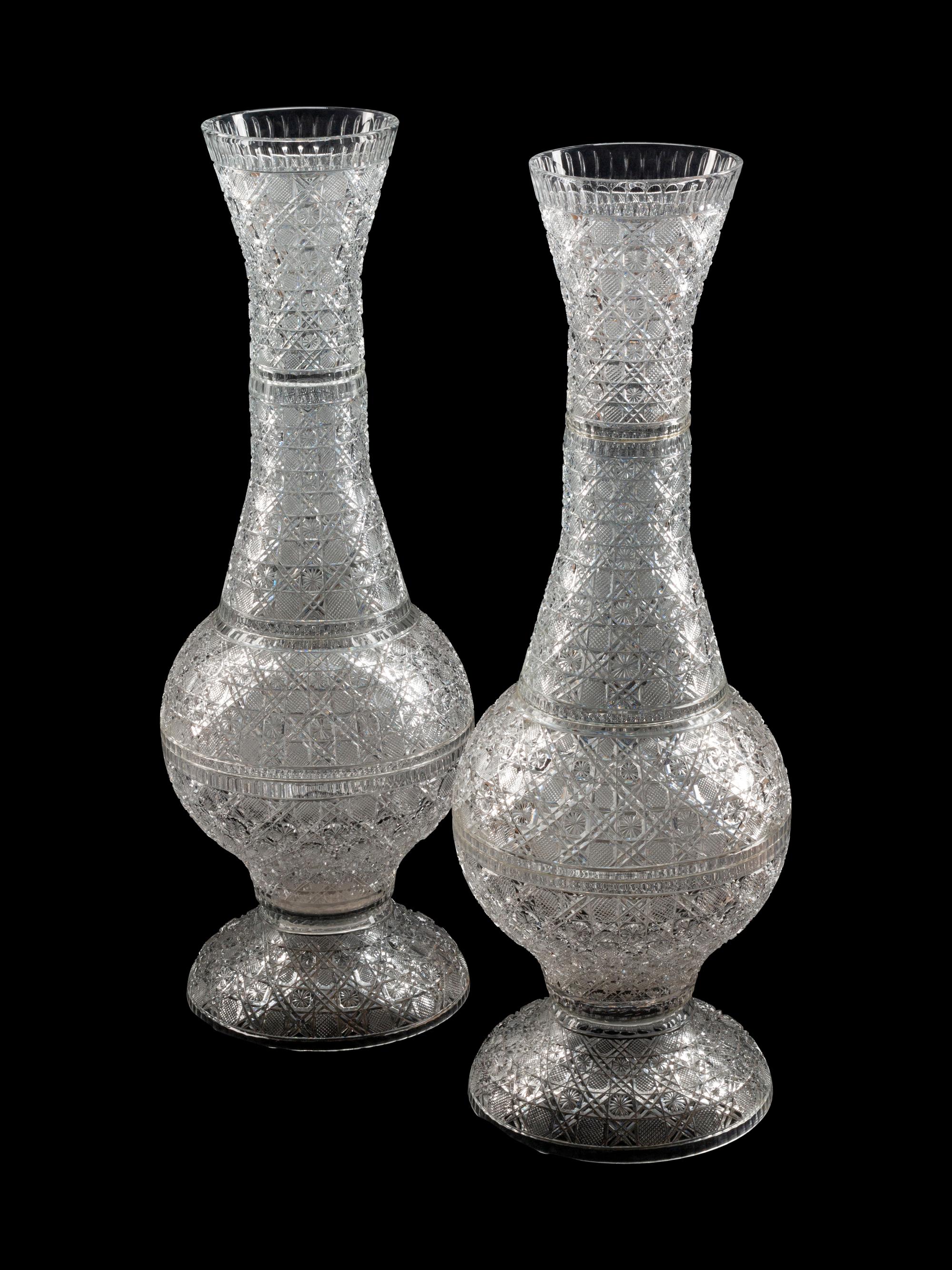 A Pair of Monumental Cut-Glass Urns