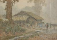 Hachiro Nakagawa, (Japanese, 1877-1922), Village with Horses