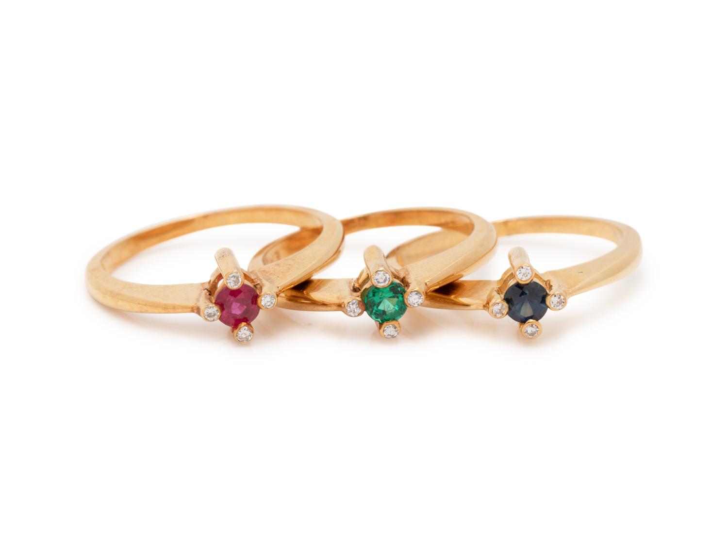 GEMSTONE AND DIAMOND RING SET
