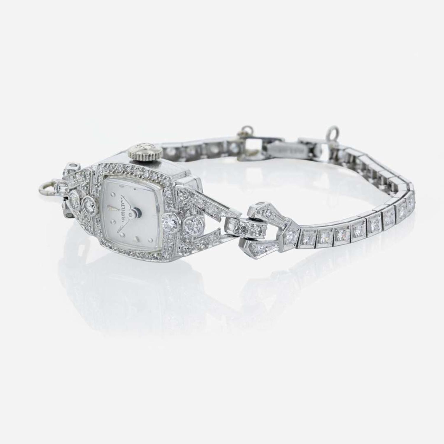 A Ladies Hamilton Platinum and Diamond Watch