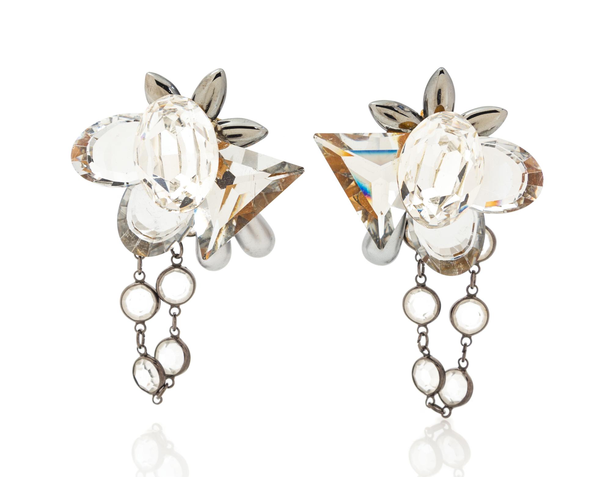 A Pair of Wendy Gell Rhinestone and Faux Pearl Earclips,