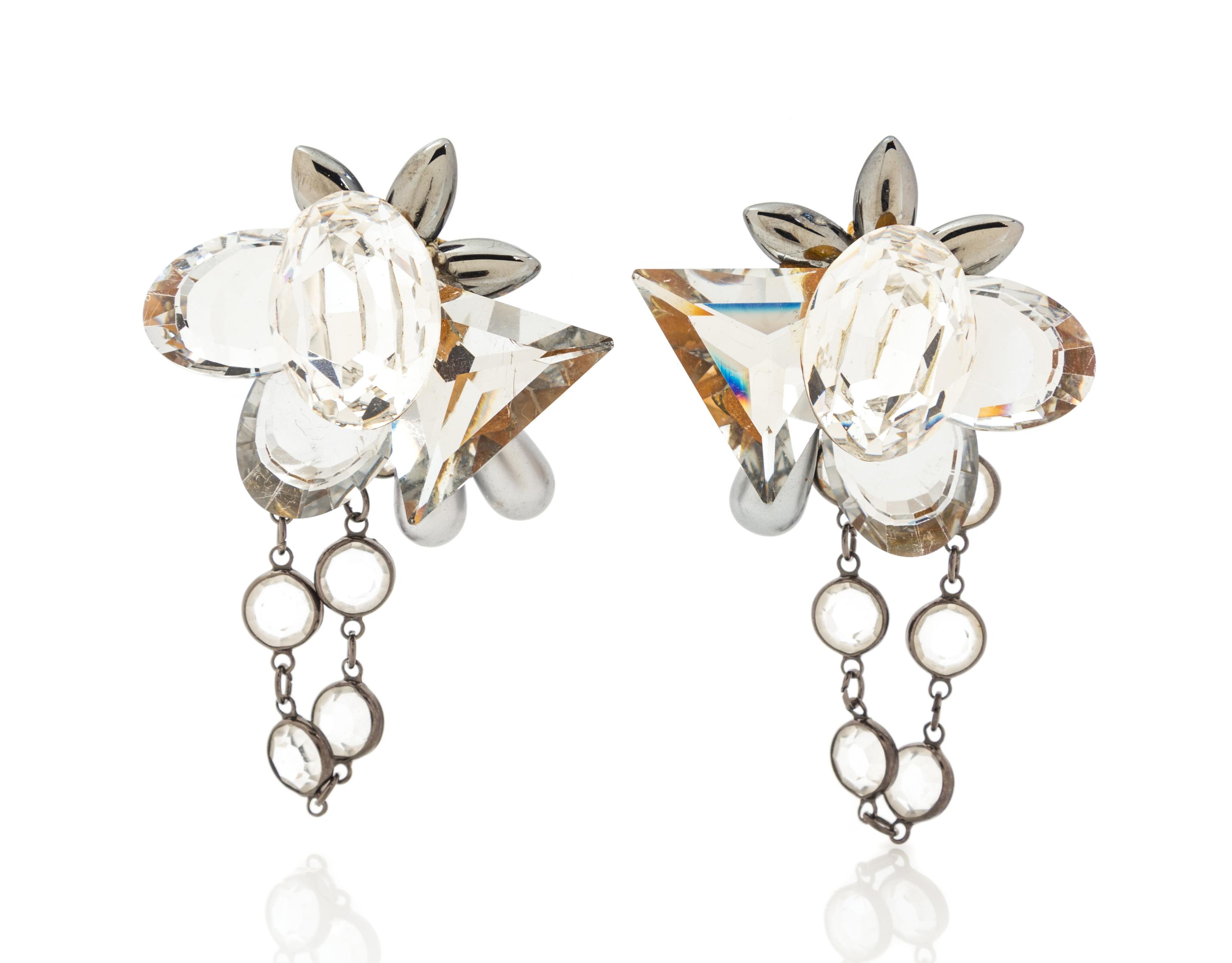 A Pair of Wendy Gell Rhinestone and Faux Pearl Earclips,