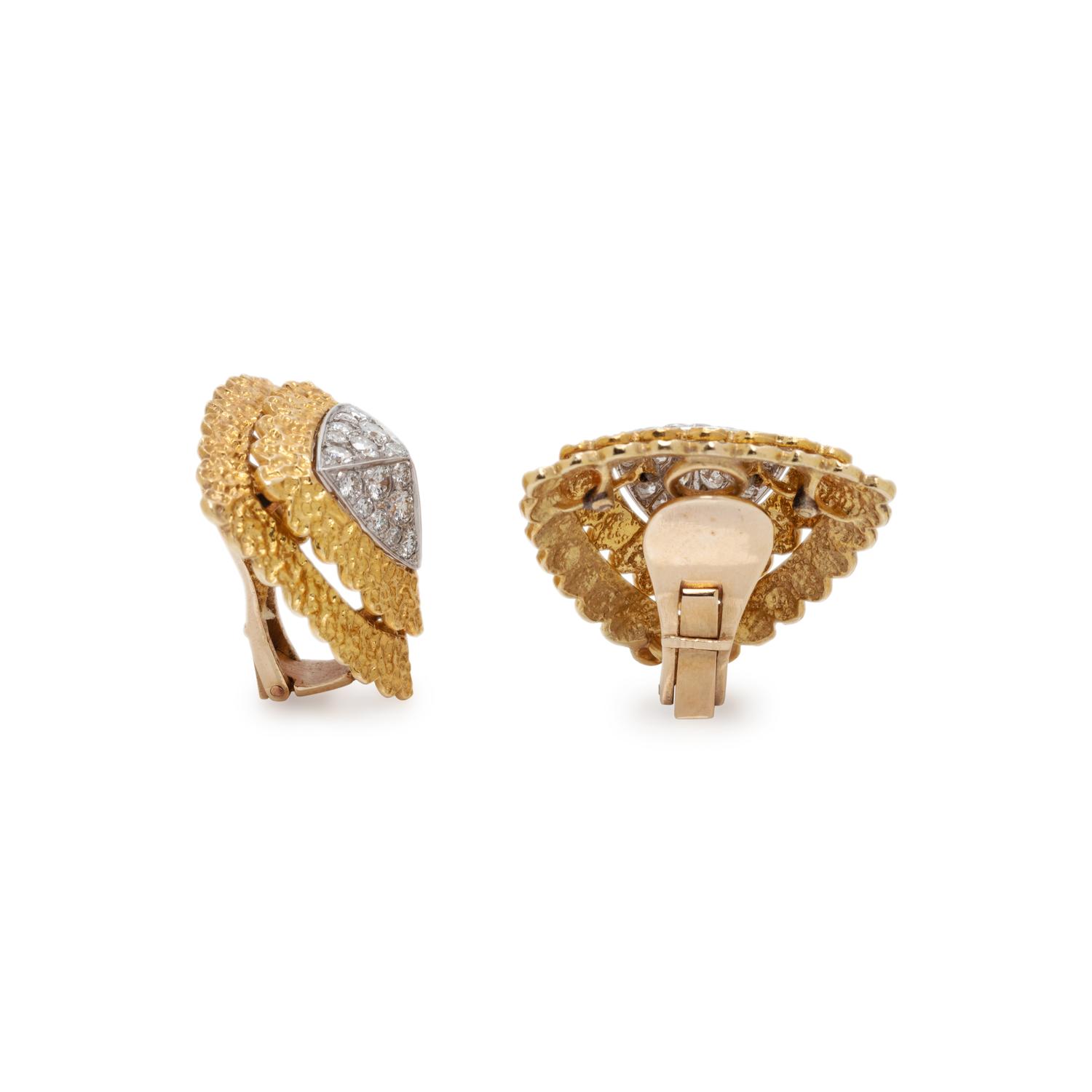 VAN CLEEF & ARPELS, YELLOW GOLD AND DIAMOND EARCLIPS