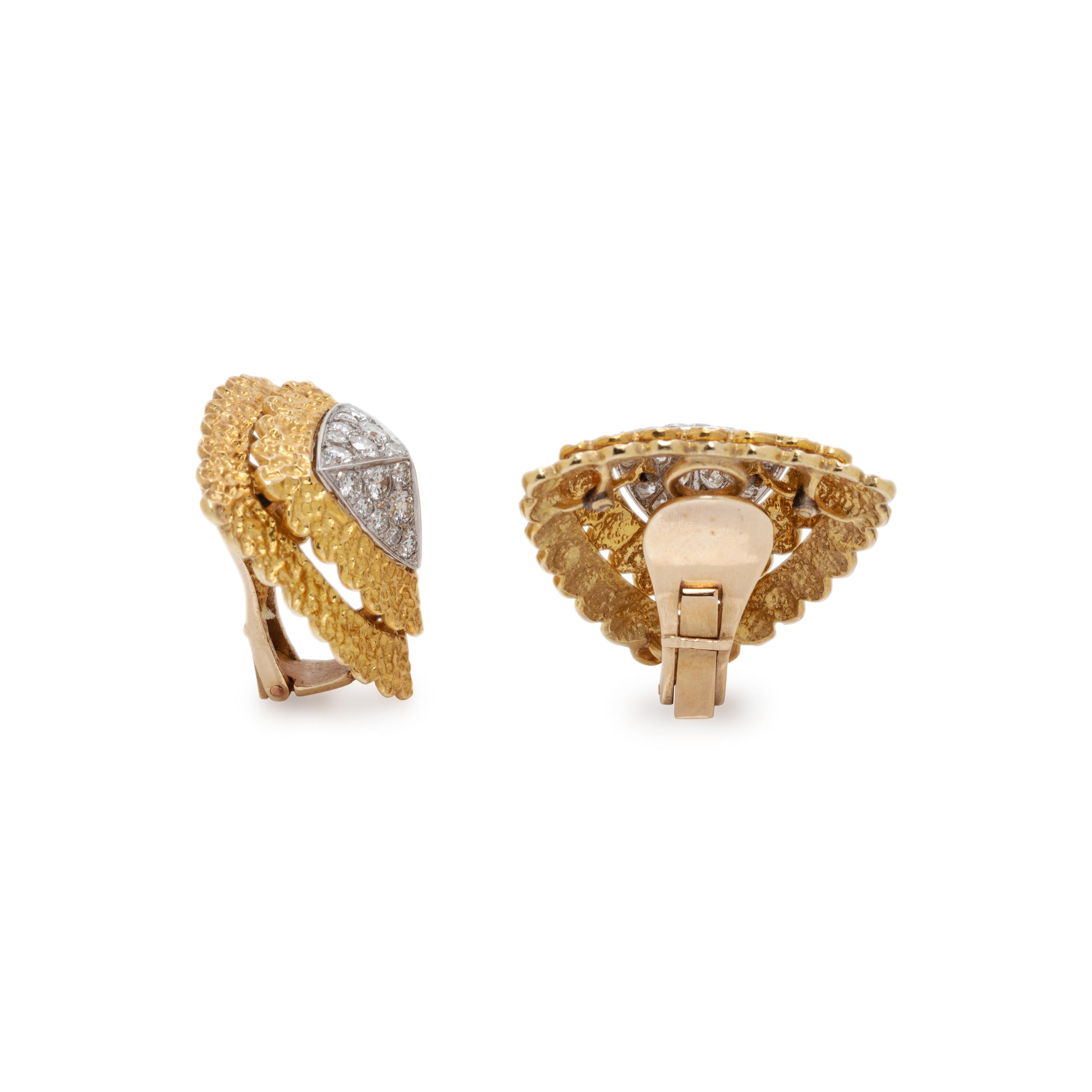 VAN CLEEF & ARPELS, YELLOW GOLD AND DIAMOND EARCLIPS