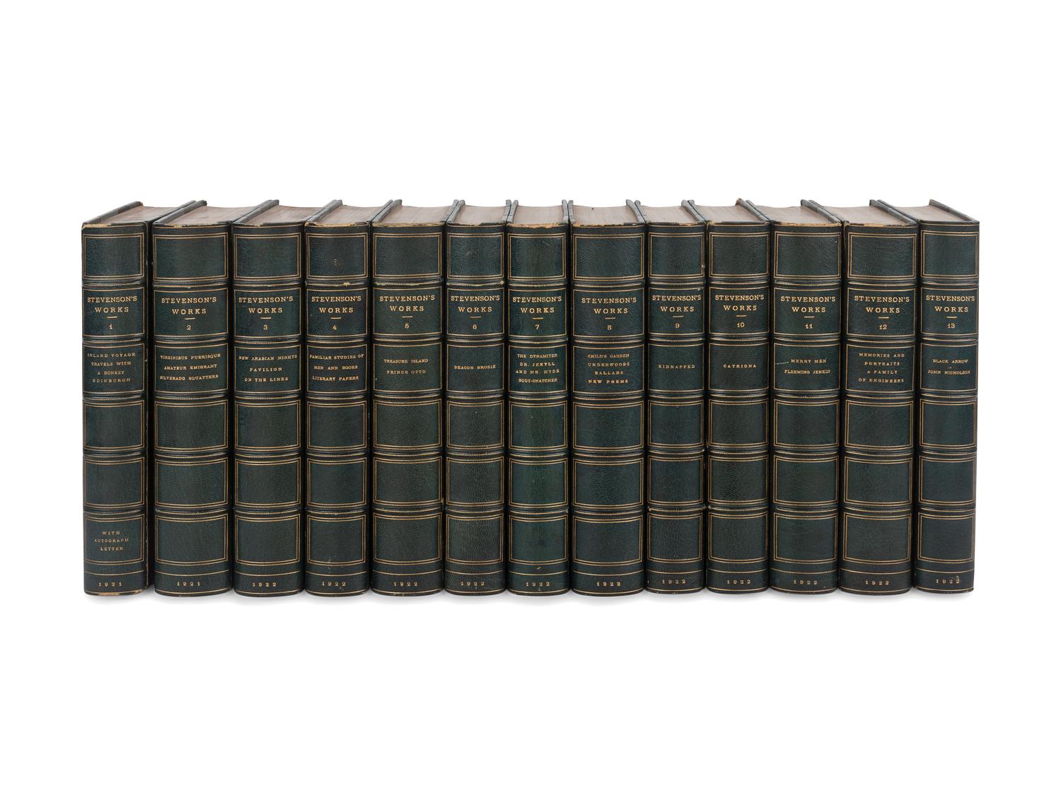 [BINDINGS]. STEVENSON, Robert Louis (1850-1894). Works . New York: Charles Scribner’s Sons, 1921-1923.