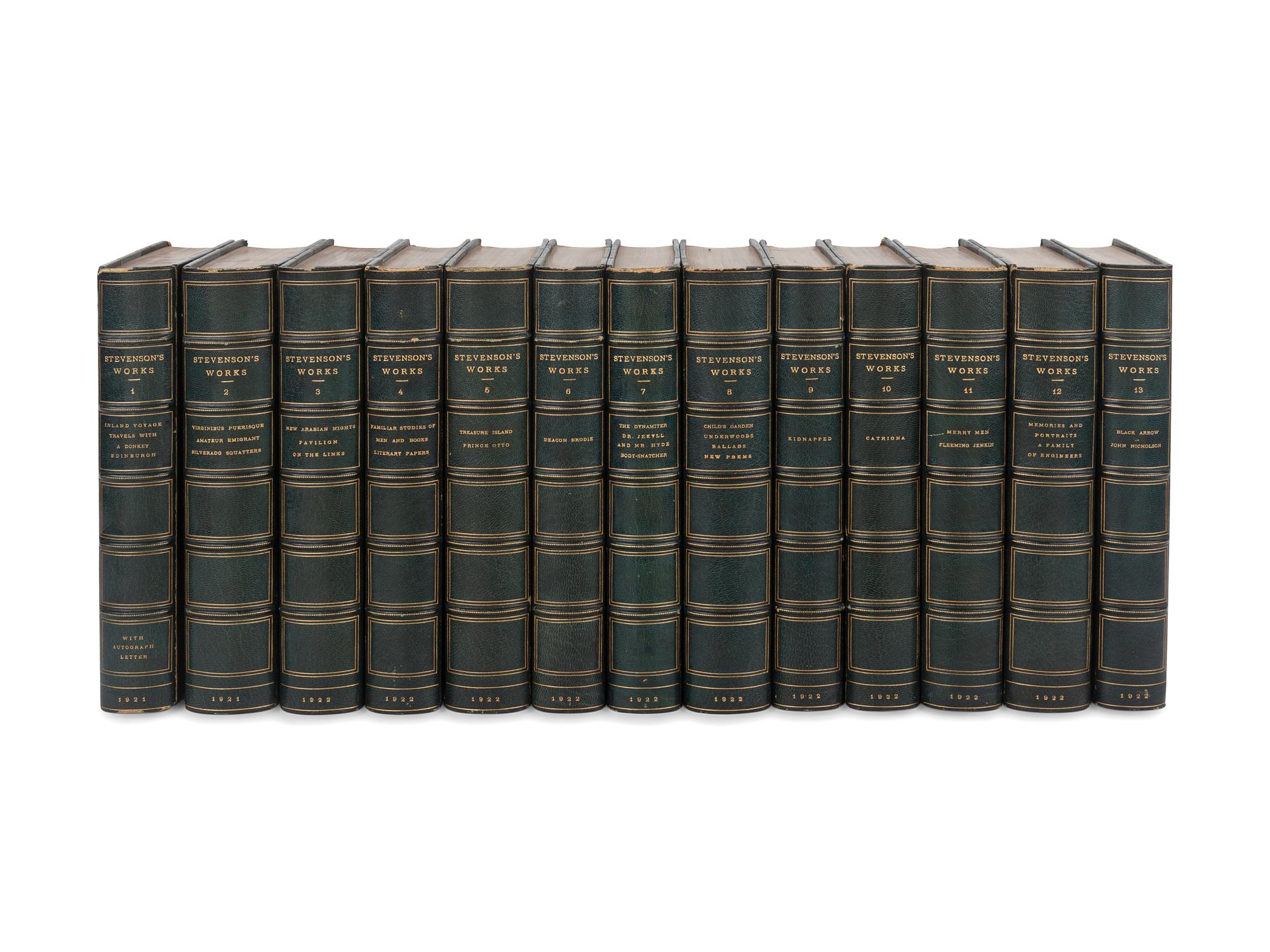 [BINDINGS]. STEVENSON, Robert Louis (1850-1894). Works . New York: Charles Scribner’s Sons, 1921-1923.