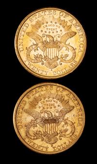 Two United States 1899-S Liberty Head $20 Gold Coins