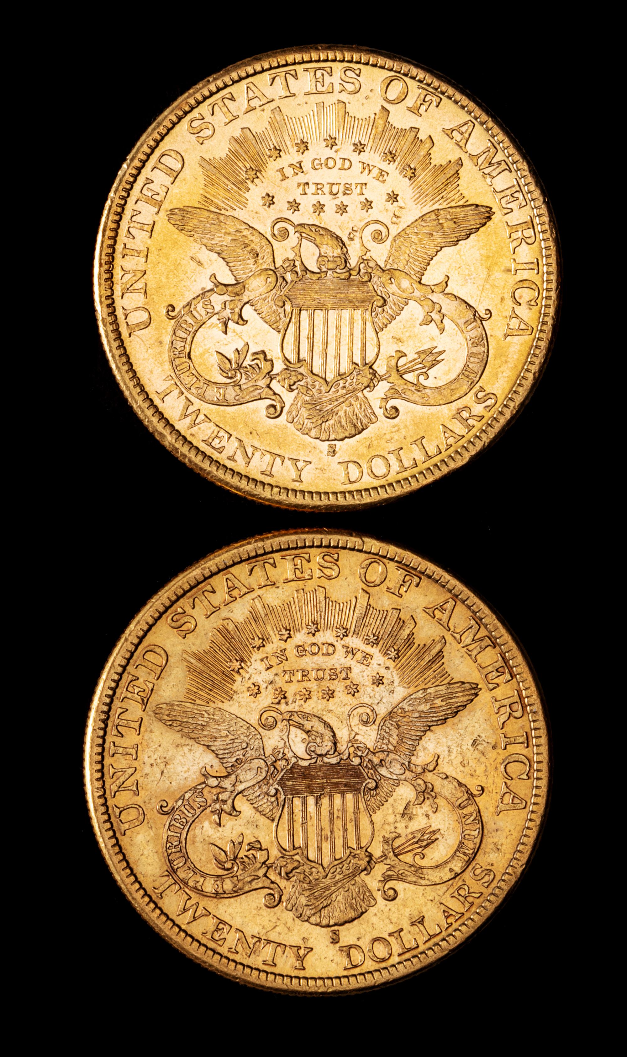 Two United States 1899-S Liberty Head $20 Gold Coins