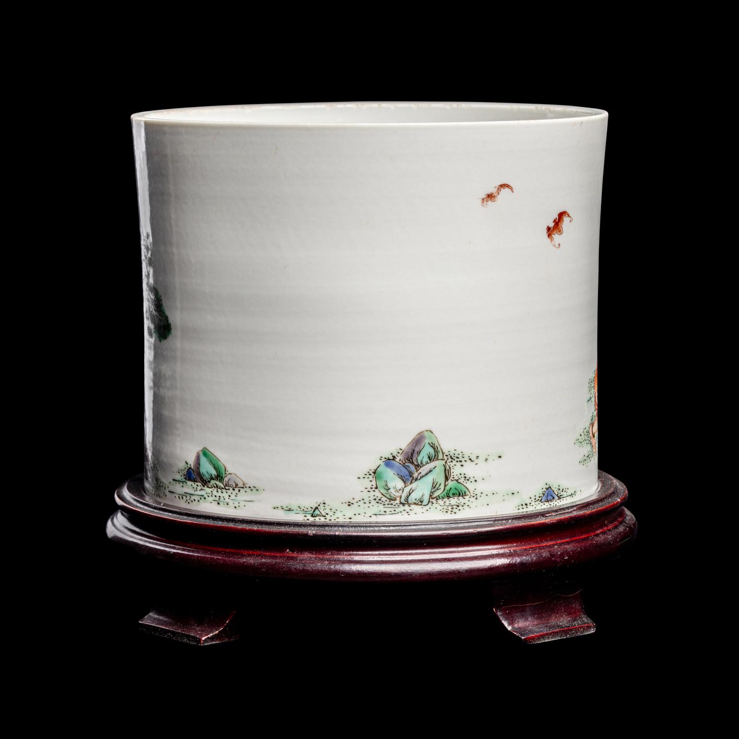A Chinese Iron Red Porcelain 'Zhongkui' Brushpot, Bitong