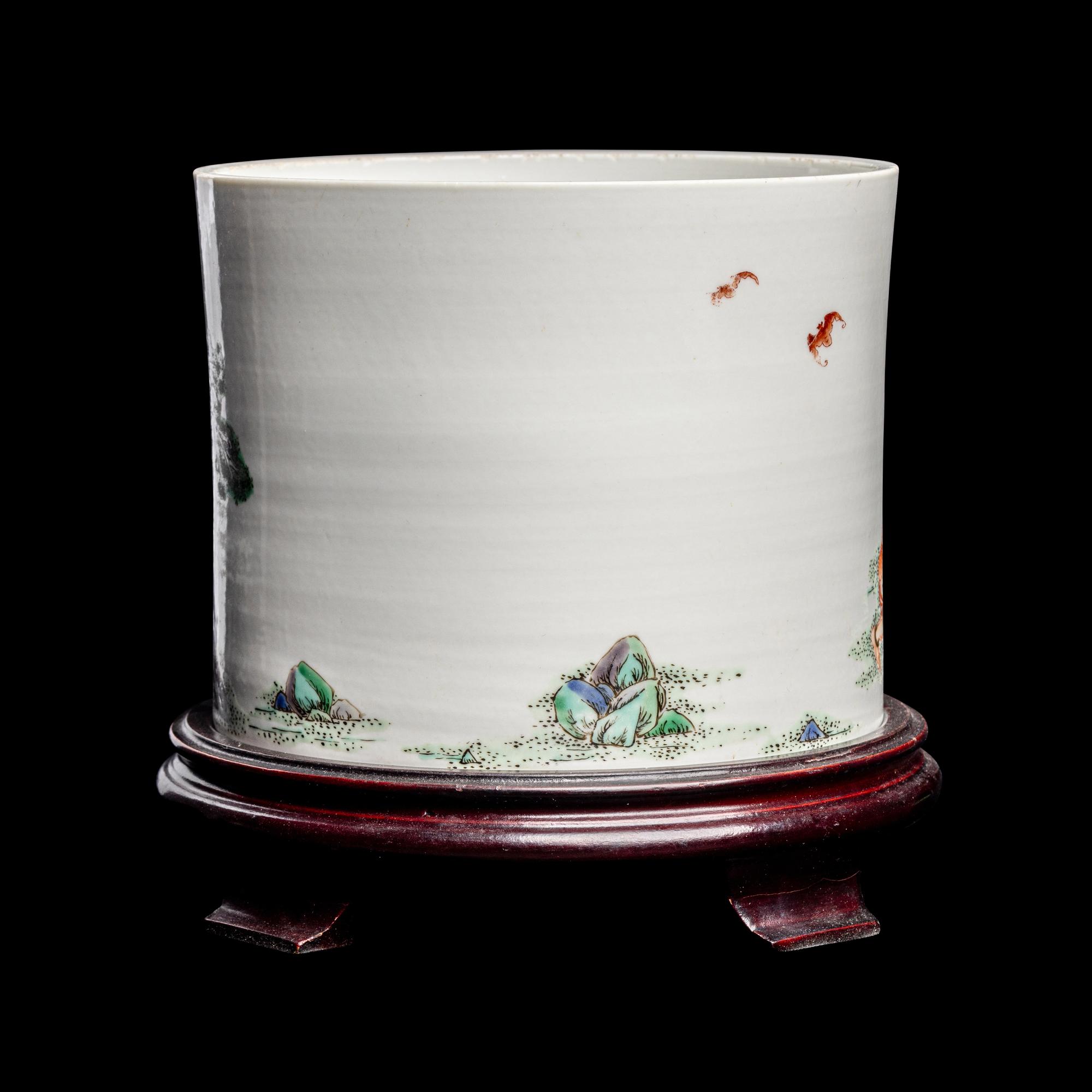 A Chinese Iron Red Porcelain 'Zhongkui' Brushpot, Bitong