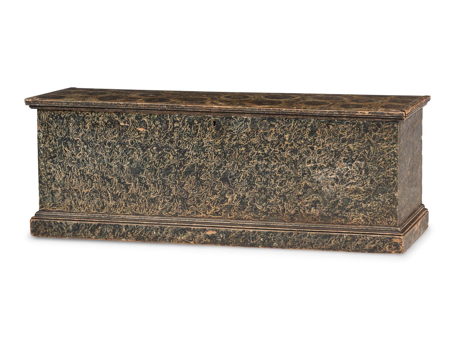 A Country Dark Blue Grain Painted Blanket Chest