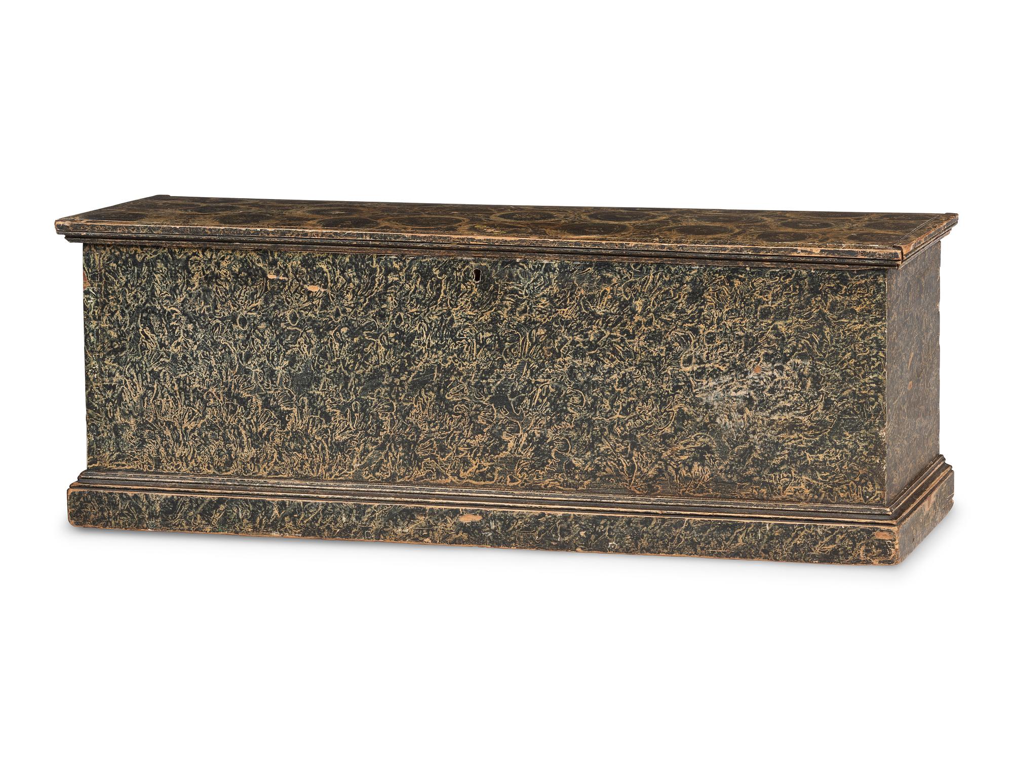 A Country Dark Blue Grain Painted Blanket Chest