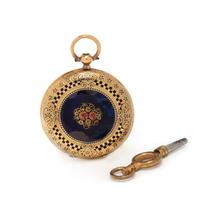 LE ROY À PARIS, YELLOW GOLD AND ENAMEL POCKET WATCH