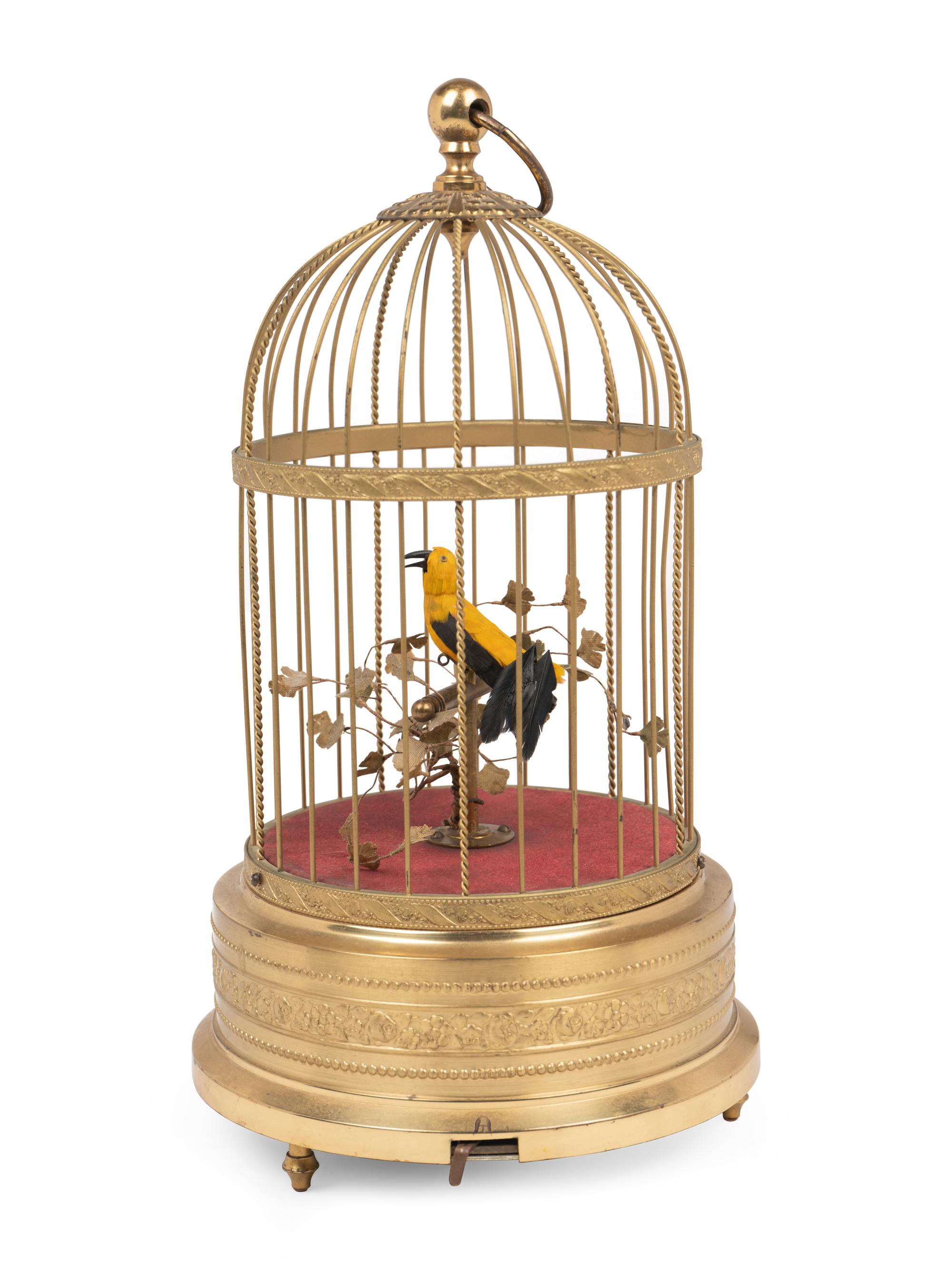 A Gilt Metal Singing Bird in Cage Automaton by Karl Griesbaum Workshop