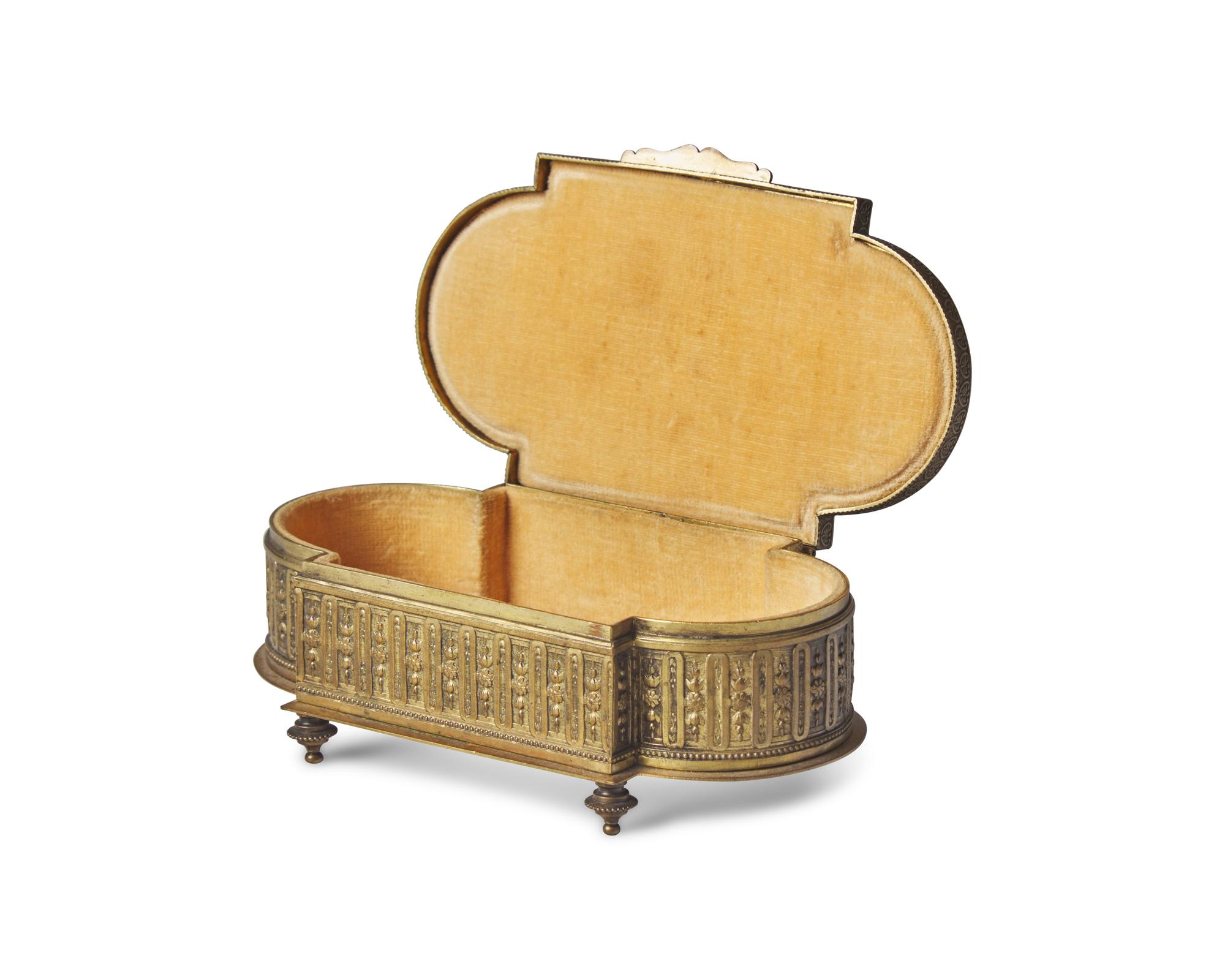 A French Gilt Bronze Jewelry Box Inset With Portrait Miniature