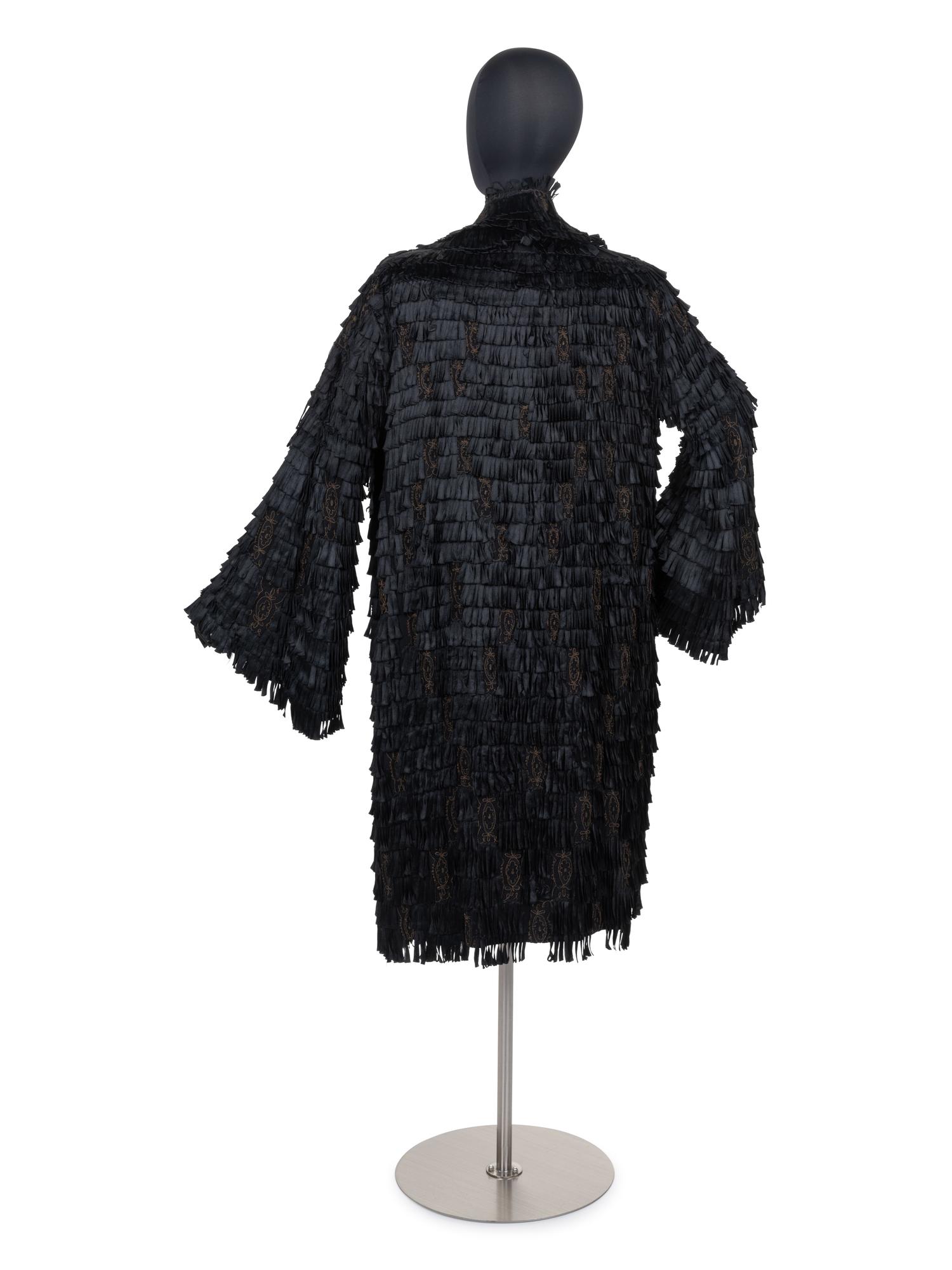 Unlabeled Black Coat with Ruffles, 1910-30s
