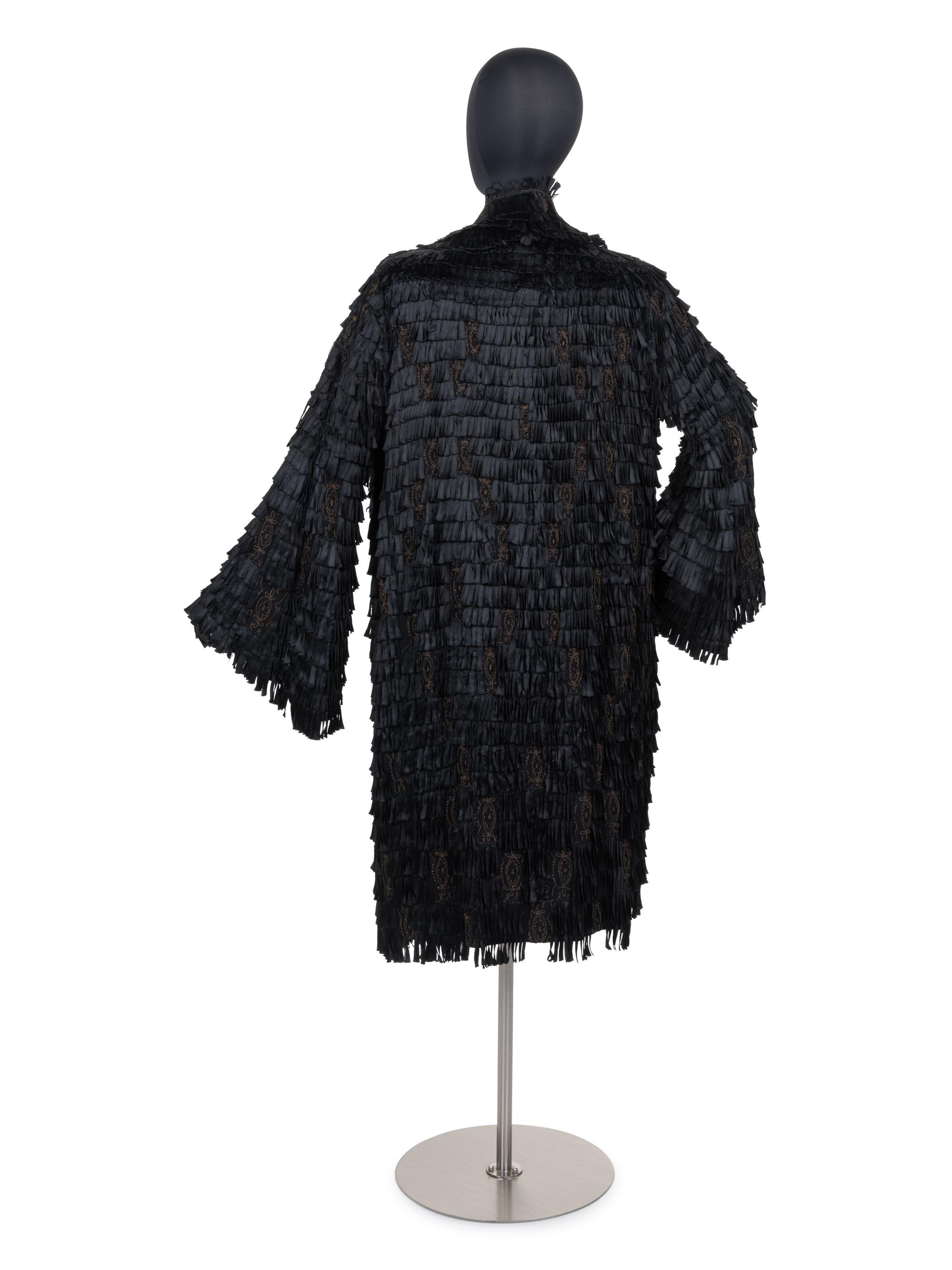 Unlabeled Black Coat with Ruffles, 1910-30s