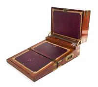 A George III Brass Mounted Mahogany Lap Desk Height 9 x width 15 1/2 x depth 11 1/2 inches.