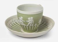 A Wedgwood Green Dip Jasperware Cup and Saucer