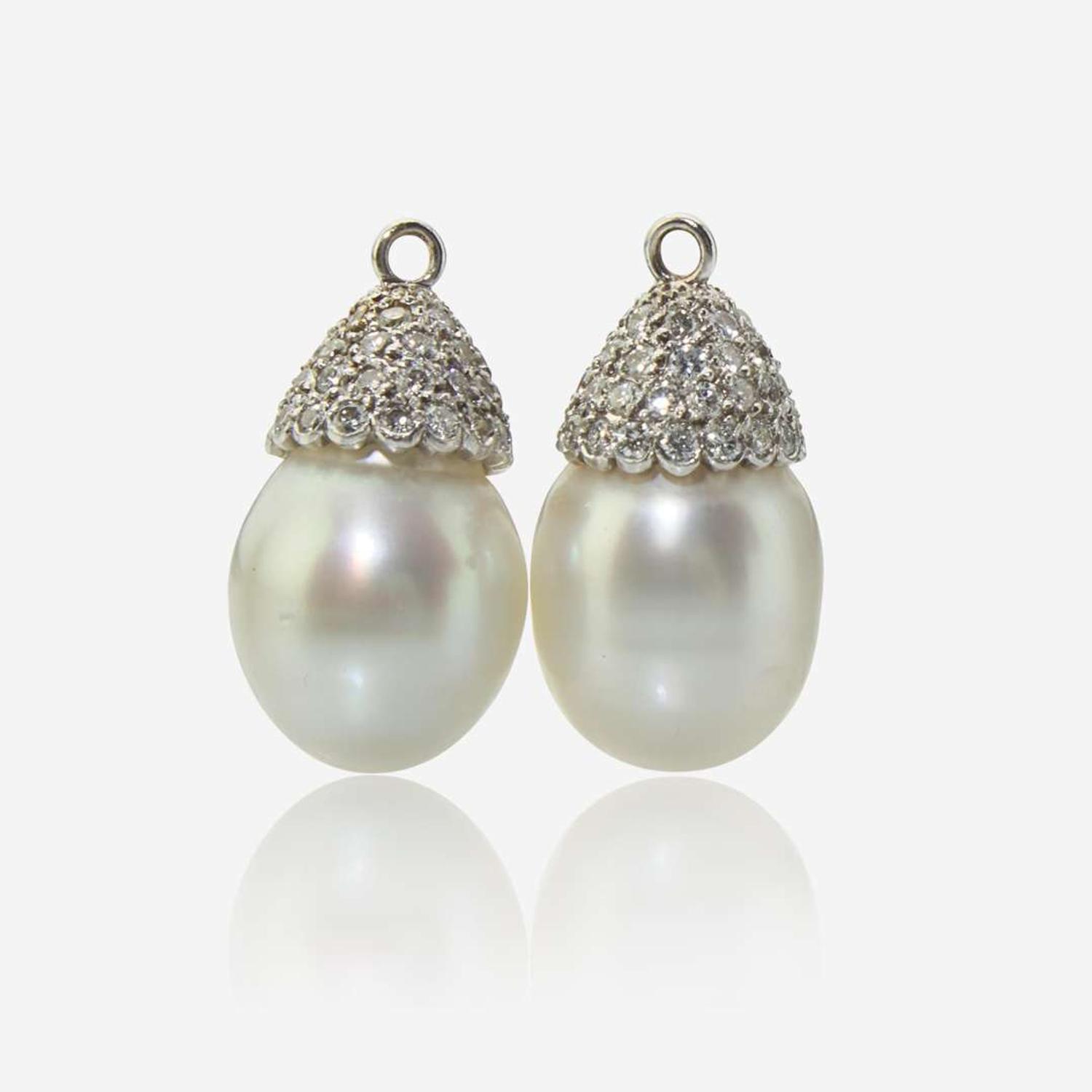 A Diamond and Enamel Bow Pin and Pearl and Diamond Earring Jackets