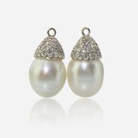 A Diamond and Enamel Bow Pin and Pearl and Diamond Earring Jackets