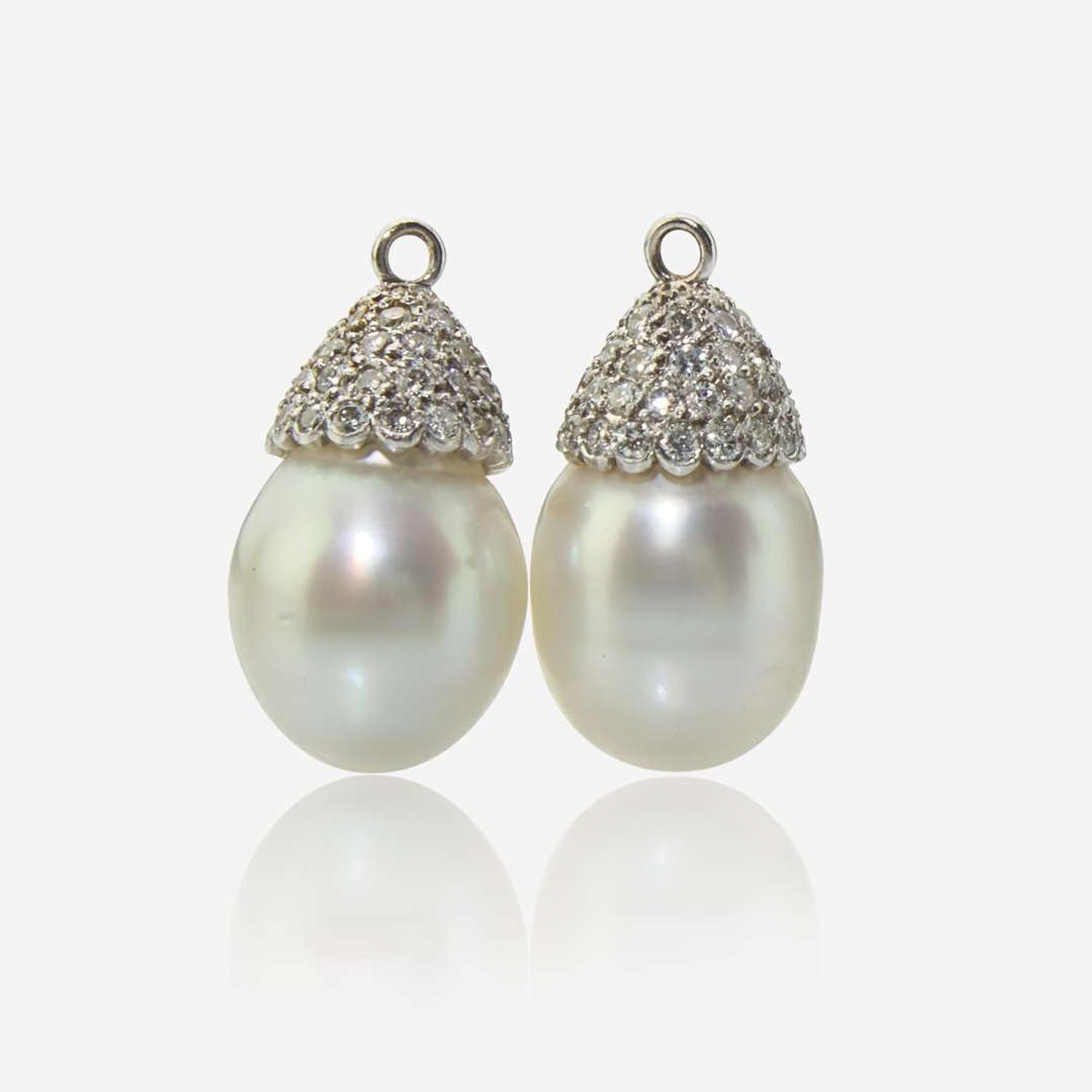 A Diamond and Enamel Bow Pin and Pearl and Diamond Earring Jackets
