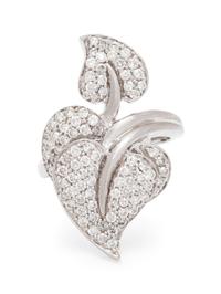 A 14 Karat White Gold and Diamond Leaf Motif Ring,