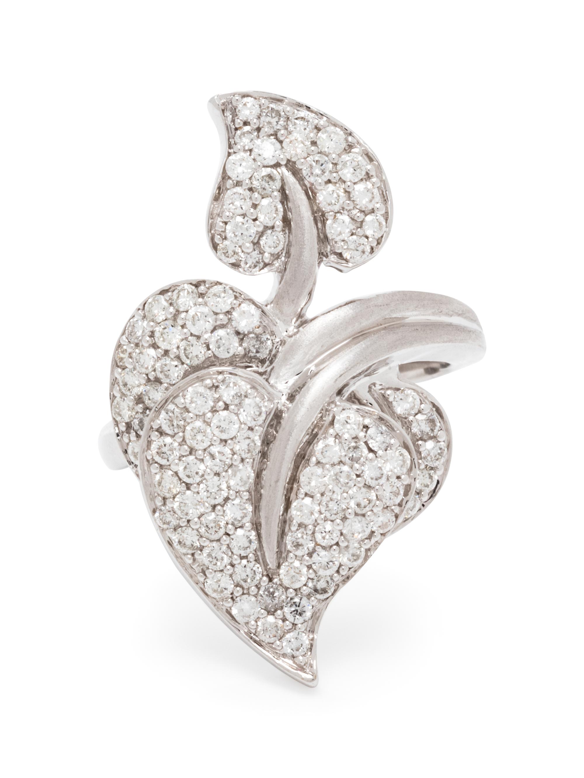 A 14 Karat White Gold and Diamond Leaf Motif Ring,