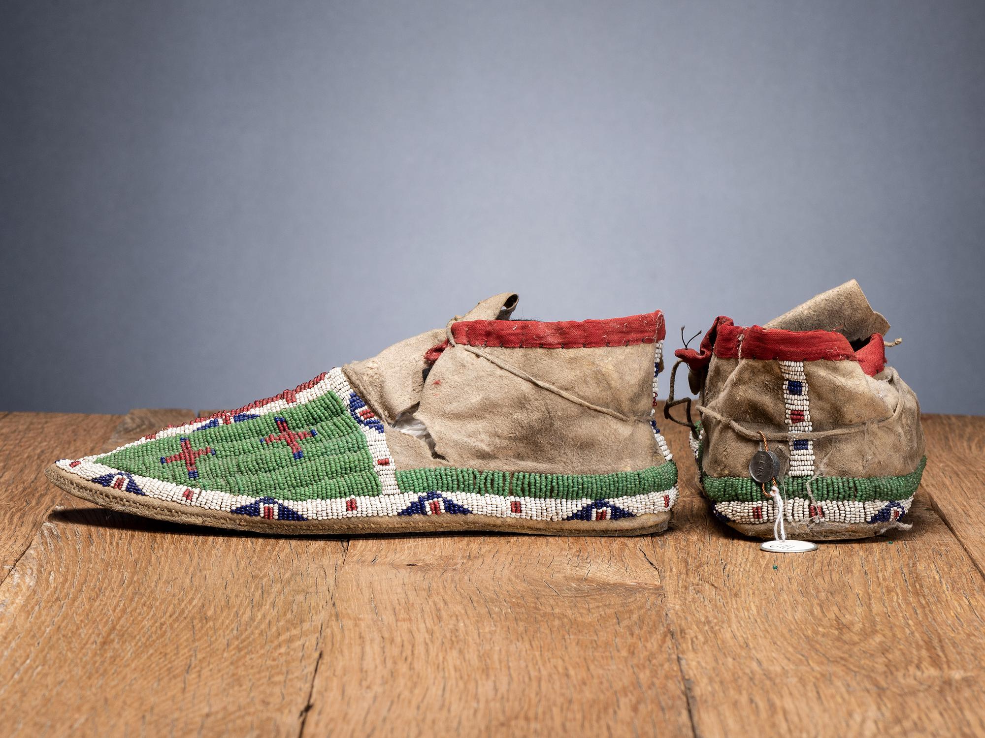 Central Plains Beaded Hide Moccasins, with Crosses