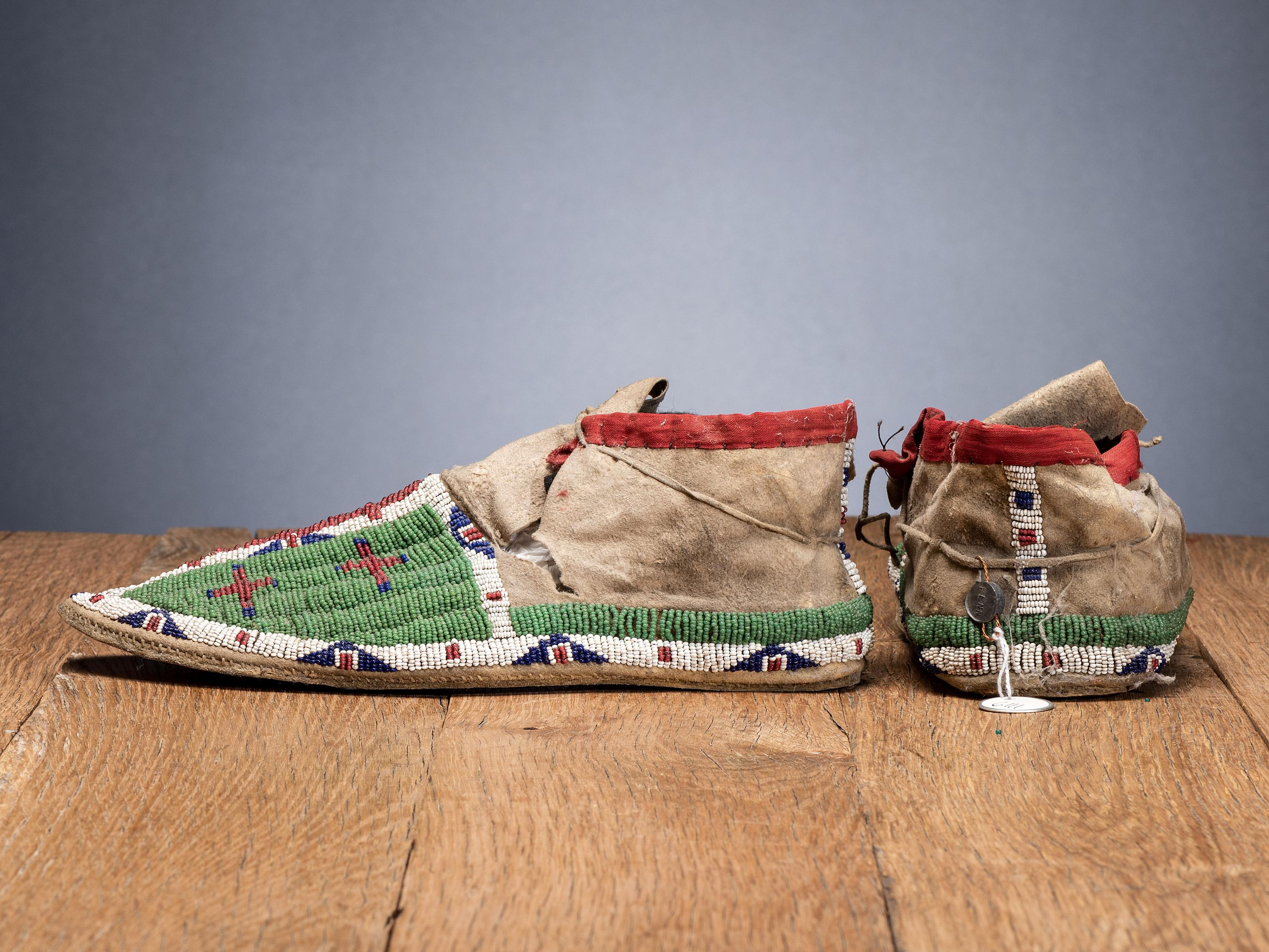 Central Plains Beaded Hide Moccasins, with Crosses