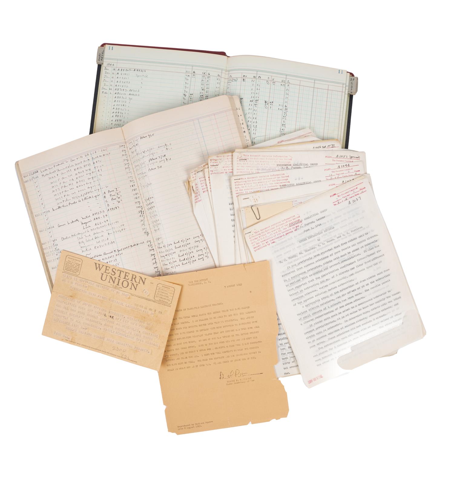 [MANHATTAN PROJECT]. An extensive archive including original laboratory notebooks, typed laboratory reports and drafts, and typed communications relating to the research activities in Princeton's Frick Laboratories of the Princeton Analytical Group under the direction of Professor Nathaniel H. Furman for the Manhattan Project, ca 1942-1946.