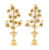 A Pair of Gilt Metal Three Light Candelabras