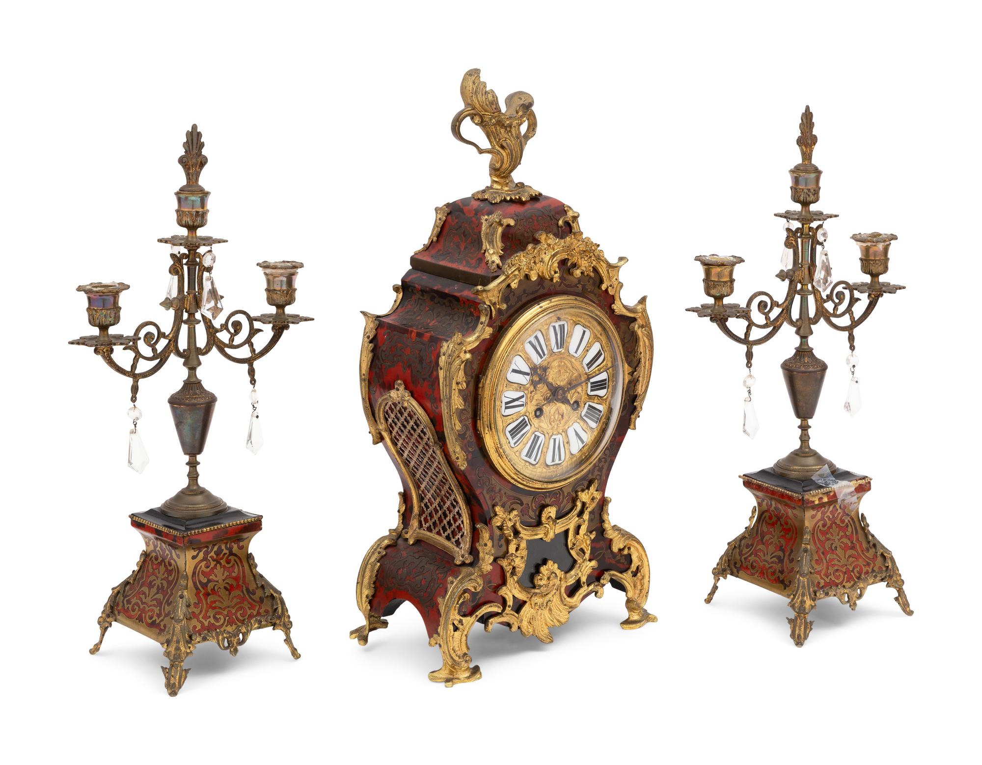 An Assembled Napoleon III Style Gilt Bronze Mounted Boulle Marquetry Clock Garniture