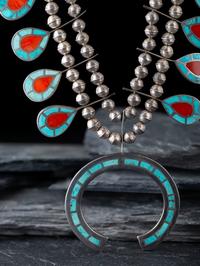 Zuni Channel Inlay Squash Blossom Necklace