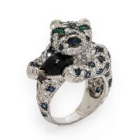 Diamond, Sapphire, and Onyx Panther Ring