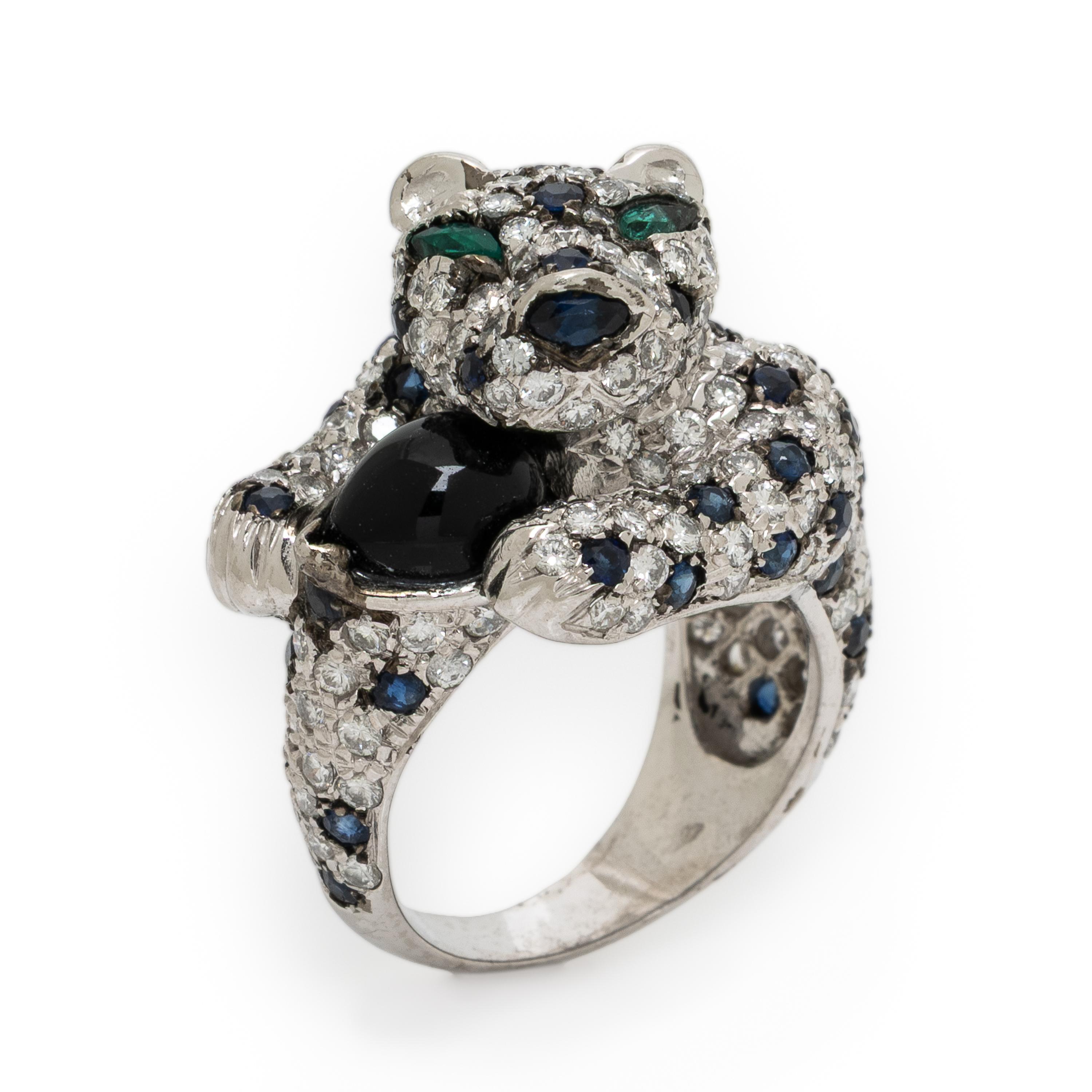 Diamond, Sapphire, and Onyx Panther Ring