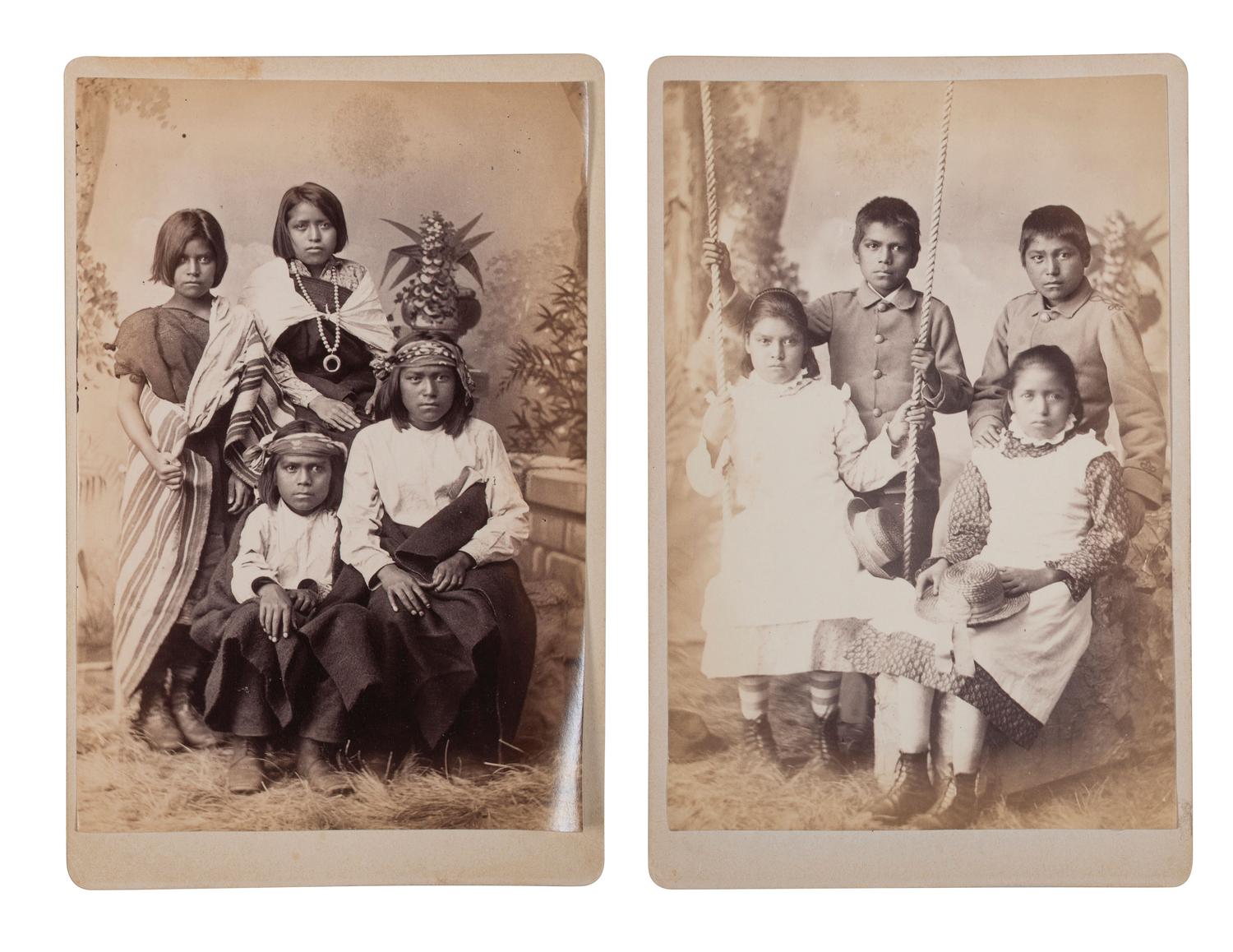 CHOATE, John N. (1848-1902), photographer. A pair of cabinet cards featuring identified Pueblo students at Carlisle Indian School, before and after. Carlisle, PA, ca 1880.
