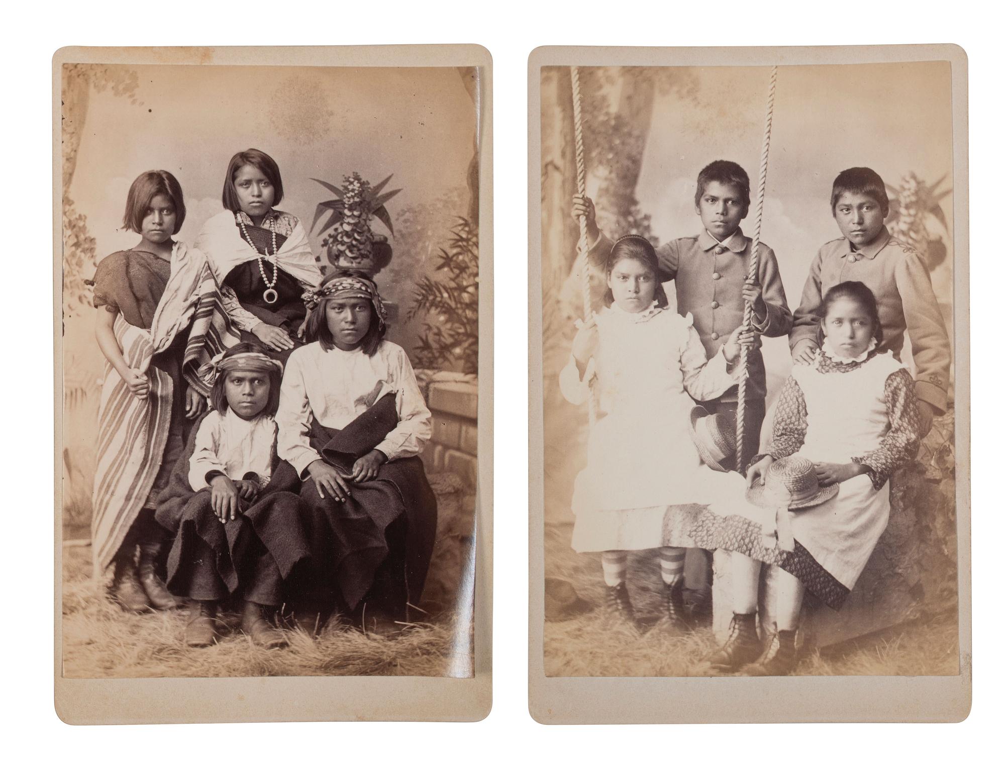 CHOATE, John N. (1848-1902), photographer. A pair of cabinet cards featuring identified Pueblo students at Carlisle Indian School, before and after. Carlisle, PA, ca 1880.