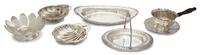 A Group of Six Silver-Plate Articles, 20TH CENTURY, comprising a Reed & Barton floriform bowl, an unmarked treen handle sauce boat with