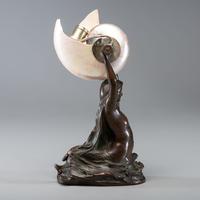 Nautilus Table Lamp, c. 1905 with a Mermaid base cast from a model by Louis Gudebrod