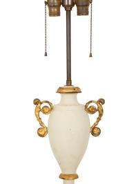A Pair of White and Gilt Mounted Porcelain Table Lamps