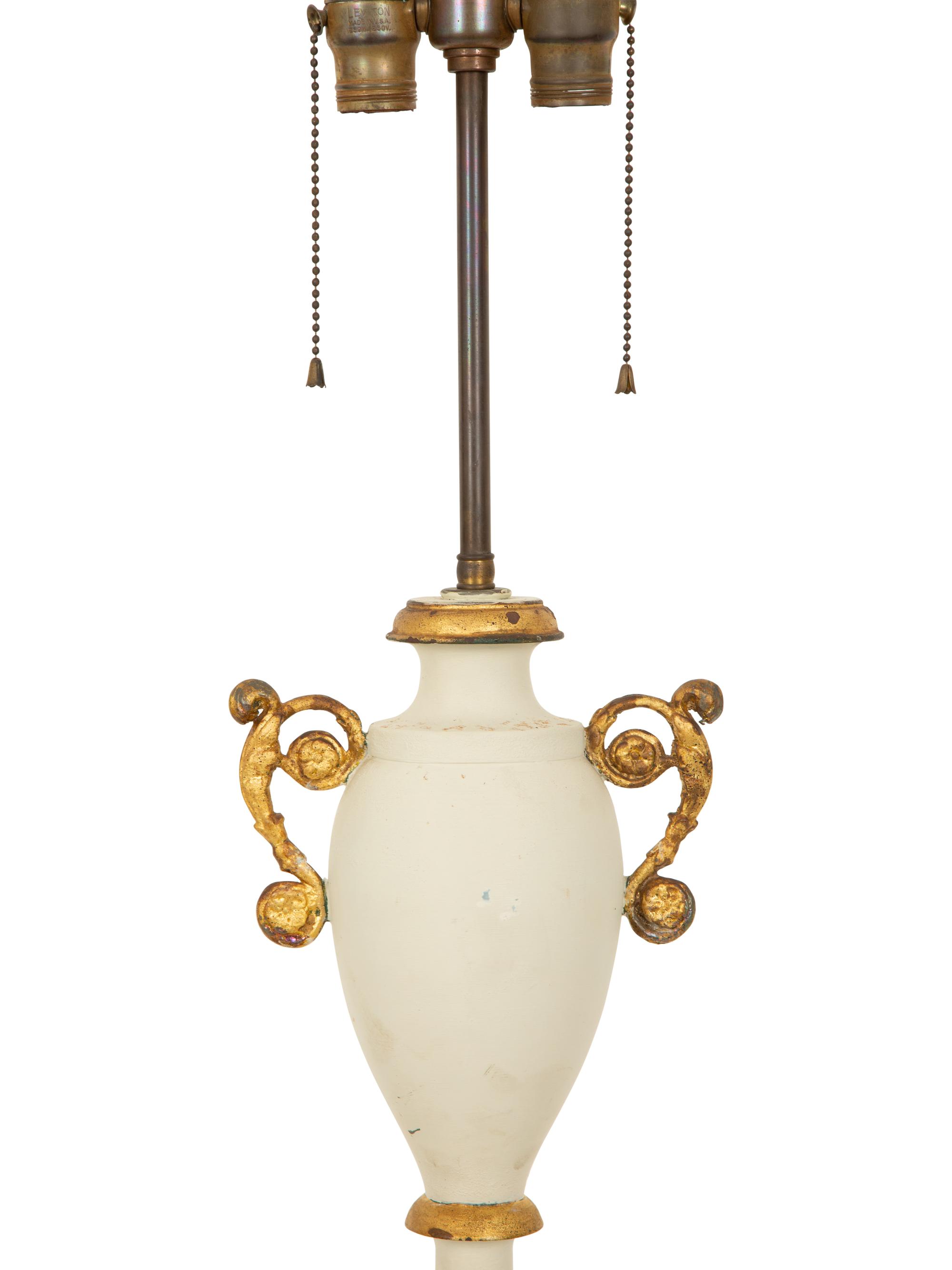 A Pair of White and Gilt Mounted Porcelain Table Lamps